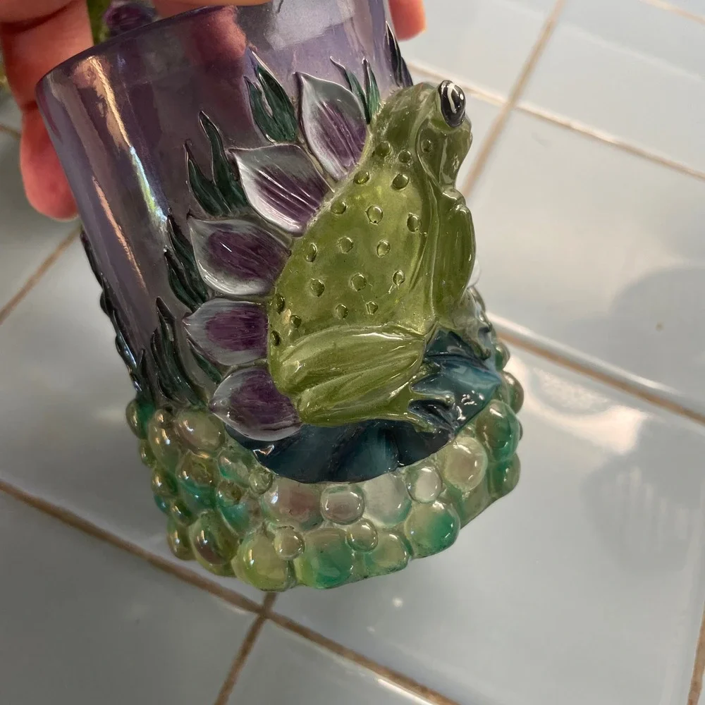 Lucite 60s 70s Frog Bathroom‎ 3 pc Set Soap Dispenser Toothbrush tumbler Decor